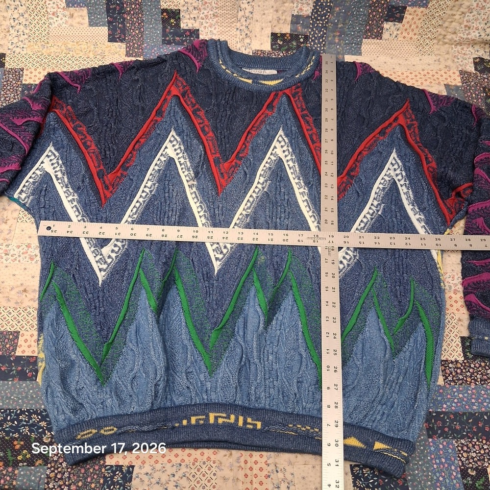 90s Vintage Coogi Blues 3D Knit Sweater Mens XL Australia Biggie Cosby Zig Zag - Picture 7 of 11